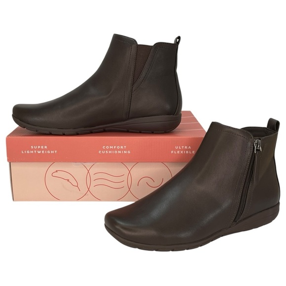 Easy Spirit Aleena3 Dark Brown Faux Leather Womens Booties Size 9M - Picture 1 of 11